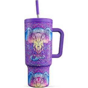 Meoky 40 oz Glow in the Dark Tumbler with Handle and Straw, Tumbler with Lid and Straw, Insulated Stainless Steel Travel Mug, 100% Leak-proof, Keeps Cold for 34 Hours (Butterfly)