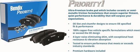 مجموعة وسادات فرامل قرصية أمامية شبه معدنية من Bendix Priority 1 لسيارة Ford Transit-150 2017-2015، Transit-250 2017-2015، Transit-350 2017-2015، Transit-350 HD 2017-2015 - (CFM1774) in Saudi Arabia