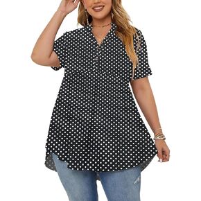 PLOKNRD Women's Plus Size Tops Short Sleeve Henley V Neck Button Up Flowy T Shirts Tunic Loose Blouses Yellow