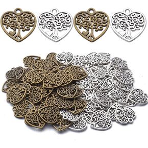 BronaGrand 50pcs Antique Silver Double Heart Charms Pendants Alloy Love Heart Charm Heart Bead Charms for DIY Jewelry Earrings Necklace Bracelet Making and Crafting Accessory in Kuwait