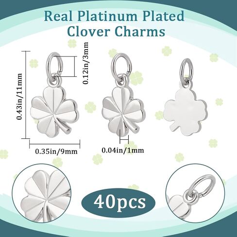 Beebeecraft 1 Box 40Pcs Four Leaf Clover Charm 18K Gold Plated Small Good Luck Shamrock Charms with Jumping Ring 11x9mm for Bracelet Necklace Jewelry Making DIY Crafts in Saudi Arabia