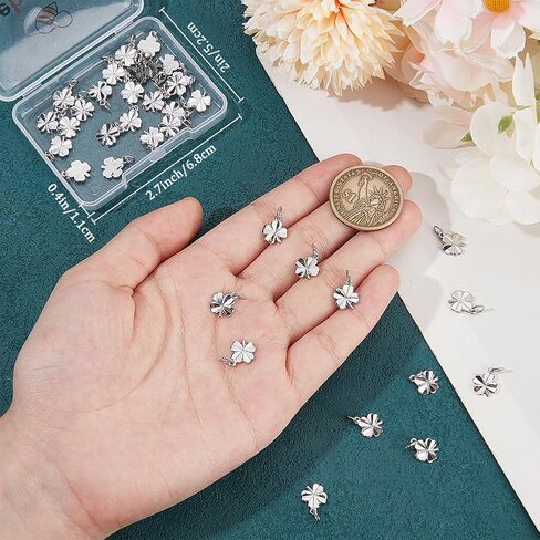 Beebeecraft 1 Box 40Pcs Four Leaf Clover Charm 18K Gold Plated Small Good Luck Shamrock Charms with Jumping Ring 11x9mm for Bracelet Necklace Jewelry Making DIY Crafts in Saudi Arabia