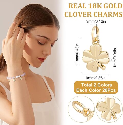 Beebeecraft 1 Box 40Pcs Four Leaf Clover Charm 18K Gold Plated Small Good Luck Shamrock Charms with Jumping Ring 11x9mm for Bracelet Necklace Jewelry Making DIY Crafts in Saudi Arabia