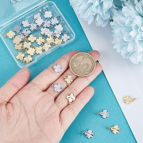 Beebeecraft 1 Box 40Pcs Four Leaf Clover Charm 18K Gold Plated Small Good Luck Shamrock Charms with Jumping Ring 11x9mm for Bracelet Necklace Jewelry Making DIY Crafts in Saudi Arabia