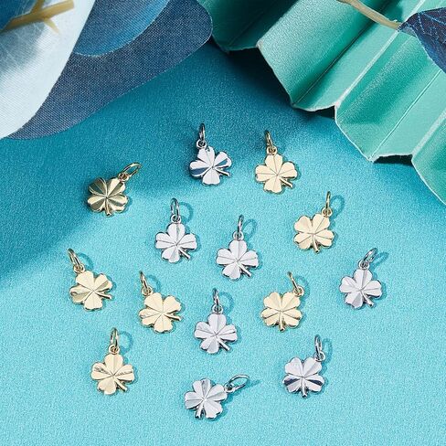 Beebeecraft 1 Box 40Pcs Four Leaf Clover Charm 18K Gold Plated Small Good Luck Shamrock Charms with Jumping Ring 11x9mm for Bracelet Necklace Jewelry Making DIY Crafts in Saudi Arabia
