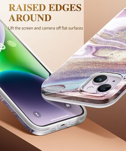 GVIEWIN Marble for iPhone 13 Case, with Screen Protector & Camera Lens Protector, [10FT Military Grade Drop Protection] Slim TPU Phone Case Cover Women for iPhone 13 6.1" 2021 (Flowing Sakura/Pink) in Kuwait