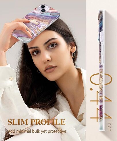 GVIEWIN Marble for iPhone 13 Case, with Screen Protector & Camera Lens Protector, [10FT Military Grade Drop Protection] Slim TPU Phone Case Cover Women for iPhone 13 6.1" 2021 (Flowing Sakura/Pink) in Kuwait