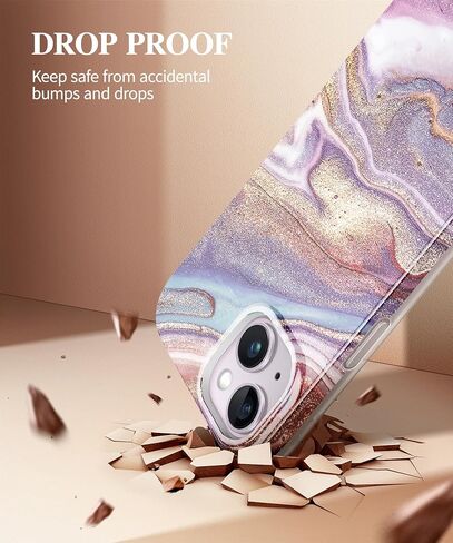 GVIEWIN Marble for iPhone 13 Case, with Screen Protector & Camera Lens Protector, [10FT Military Grade Drop Protection] Slim TPU Phone Case Cover Women for iPhone 13 6.1" 2021 (Flowing Sakura/Pink) in Kuwait