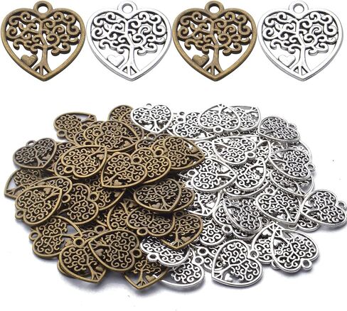 BronaGrand 50pcs Antique Silver Double Heart Charms Pendants Alloy Love Heart Charm Heart Bead Charms for DIY Jewelry Earrings Necklace Bracelet Making and Crafting Accessory in Kuwait