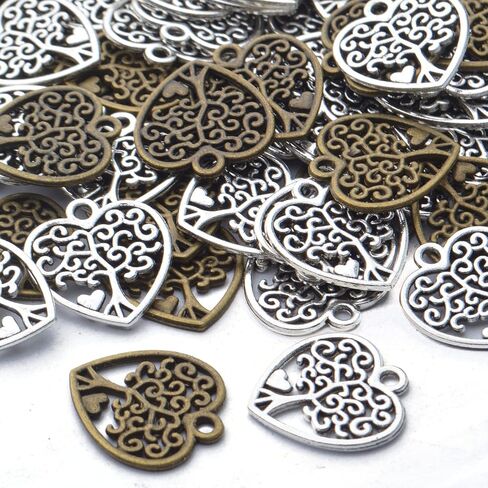 BronaGrand 50pcs Antique Silver Double Heart Charms Pendants Alloy Love Heart Charm Heart Bead Charms for DIY Jewelry Earrings Necklace Bracelet Making and Crafting Accessory in Kuwait