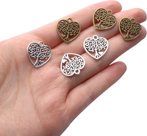 BronaGrand 50pcs Antique Silver Double Heart Charms Pendants Alloy Love Heart Charm Heart Bead Charms for DIY Jewelry Earrings Necklace Bracelet Making and Crafting Accessory in Kuwait