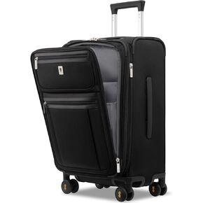 LEVEL8 Carry On Luggage Airline Approved with Compartment, Softside Expandable Rolling Suitcase with Spinner Wheels, Black, Carry-On 20-Inch