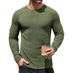 COOFANDY Mens Long Sleeve Shirts Thermal Crewneck Fleece Lined Base Layer Casual Undershirt Pullover Tops