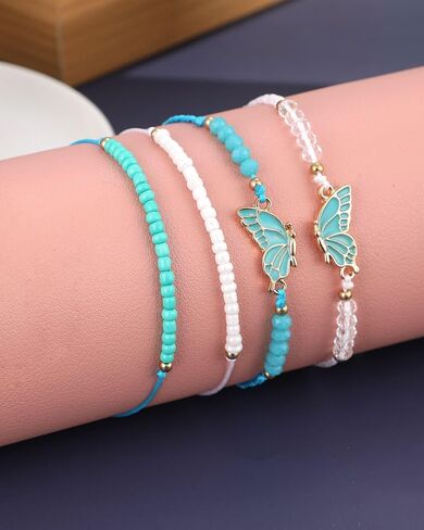 MJartoria BFF أساور ل2-فراشة مطابقة الأساور مجموعة من 4 حبلا قابل للتعديل أفضل أصدقاء سوار الصداقة أساور مجوهرات هدايا للفتيات في سن المراهقة النساء الأزواج in Saudi Arabia