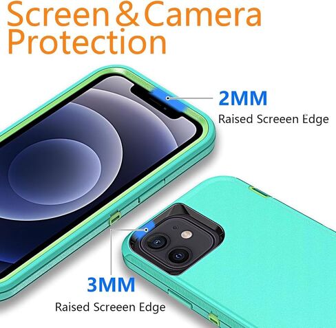 YmhxcY for iPhone 12 Case & iPhone 12 Pro Phone Case Shockproof Dropproof Dust-Proof Drop Proof 3-Layer Durable Phone Case Heavy Duty Protection Phone Case Cover for iPhone 12 6.1“Black and Grey in Saudi Arabia