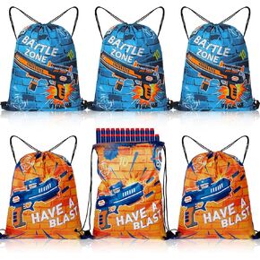 6 Pcs Dart War Party Supplies Bags Wars Party Treat Bags Blaster Gun Party Supplies Drawstring Dart Bag Dart War Drawstring Backpack for Target Theme Party Birthday Dart Battle Decor