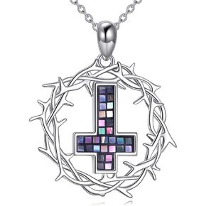 Thorns Cross/Bible/Trident/Satanic/Church Necklace, 925 Sterling Silver Pendant Necklace
