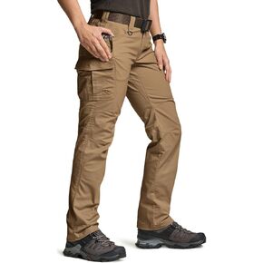 CQR Women's Flex Stretch Tactical Pants, Water Resistant Ripstop Work Pants, Outdoor Hiking Straight/Cargo Pants with Pockets, Vanguard Alamo Khaki, 16 Long