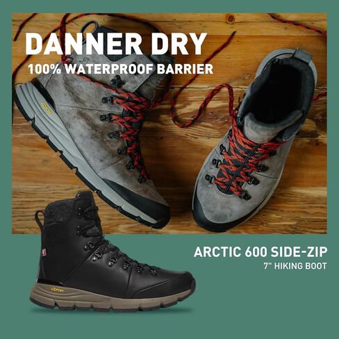 Danner Men's 67338 Arctic 600 Side-Zip 7" 200G Primaloft Waterproof, Brown/Red - 12 EE in Saudi Arabia