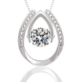 Heart Necklaces for Women Sterling Silver Dancing Diamond Cubic Zirconia CZ pendant, Anniversary Birthday Jewelry Gifts for Wife/Mom/Women/Sister/Daughter