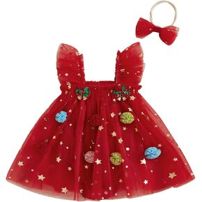 Baby Girl Christmas Tree Romper Dress Star Sequin Tulle Skirt Lace Bodysuit Headband Newborn Infant Christmas Outfit