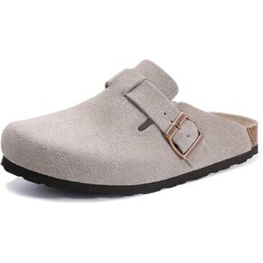 Asgard Women's Suede Clogs Leather Mules Arch Support Potato Shoe with Comfort Cork Footbed Black 41