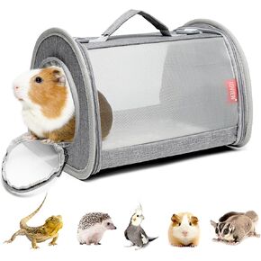 Guinea Pig Carrier Travel Small Animal Carrier Bag Lizard Bird Rabbit Carrier Cage Squirrel Breathable Bag Portable Travel Hamster Small Pet Hangbag (Small, Gray)