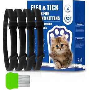 4 Pack Flea and Tick Collar for Cats, Natural Plant Oil Formula Cat Flea Collar Provides 32-Month Protection for Flea Tick Prevention, Waterproof & Adjustable Cat Flea Treatment for Most Cats