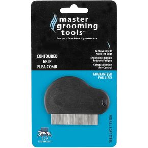Master Grooming Tools Contoured Grip Flea Combs — Ergonomic Combs for Removing Fleas, Black, 3-inch