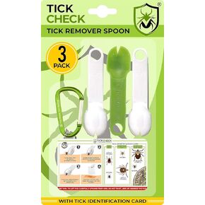 Tick Remover Spoon - 3 Pack of Lightweight Tick Remover Tools with Free Tick ID Card & Carabiner (1 Set, 3 Spoons)