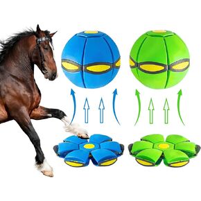 2Pcs Horse Ball, Herding Ball for Horse, Flying Saucer Ball for Horse, Disc Ball for Horse, Dog, Horse Exercise Play Training Ball for Horses Blue and Green
