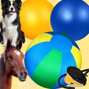 Herding Ball for Dogs: 25" Complete Set Horse Ball Dog Ball with 2 PVC Ball, ‘Horseshoe’ Pump, Tri-Colour Cover, Horse Toys, Collie Ball for Herding Dogs