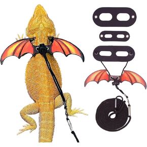 ADOGGYGO Bearded Dragon Lizard Leash Harness - Adjustable Cool Leather Wing Lizard Reptile Harness Leash for Bearded Dragon Lizard Reptiles (Orange)