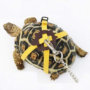 Adjustable Turtle Harness Leashes Soft Leather Harness Strap for Tortoise Pet Outdoor Walking Lead Control Rope Chest Collar Leash for Turtle Supplies (M,Yellow)