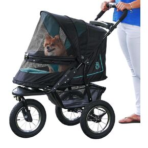Pet Gear No-Zip NV Pet Stroller for Cats/Dogs, Zipperless Entry, Easy One-Hand Fold, Gel-Filled Tires, Plush Pad + Weather Cover Included, Black Spots