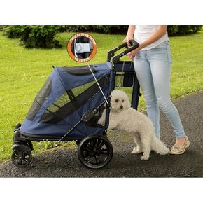 Pet Gear NO-Zip Pet Stroller with Dual Entry, Push Button Zipperless Entry for Single or Multiple Dogs/Cats, Pet Can Easily Walk in/Out, No Need to Lift Pet, Gel-Filled Tires, Pebble