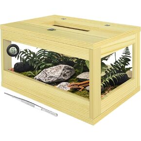 10 Gallon Reptile Tank, Solid Wood Bearded Dragon Tank, Front Opening Snake Enclosure, Lockable Sliding Doors, Small Reptile Terrarium for Lizard, Leopard Gecko, 20" x 12" x 10"