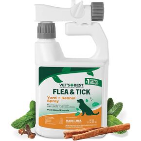 Vet's Best Flea and Tick Yard and Kennel Spray - kills Mosquitoes with Certified Natural Oils - Plant Safe with Ready-to-Use Hose Attachment - 32 oz
