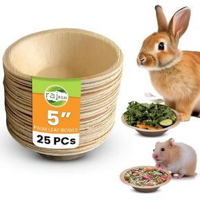 Raj Disposable Palm Leaf Bowls for Rabbits I 25 Count – 5'' Compostable Bowl for Small Pets I Bamboo Bowls Safe I Disposable Bunny Chew Toys I Chewable Treat Dish for Rabbits, Bunnies, Hamsters