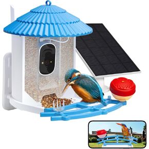 تغذية الطيور مع الكاميرا ، والطيور الذكية مغذيات الفيديو للهواء الخارجية Squirrel Proof WiFi الطاقة الشمسية تعمل بالطاقة الطنان منزل الطائر اللاسلكي شحم معلقة أبي أمي الأم يوم المرأة عاشق عيد ميلاد حديقة هدايا