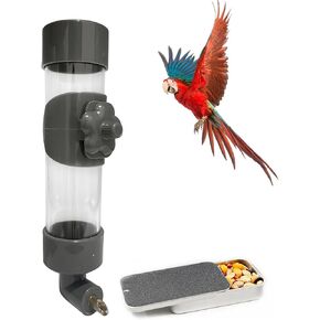 Bird Drinker Waterer Parakeet Water Dispenser for Cage Bird Drinking Water Bottle Parrot Automatic Drinking Device for Budgie Cockatiel Lovebirds Canary Finch Gray (10.5oz/300ml)
