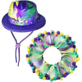 Mardi Gras Puppy Cat Collar Bandana Headband Pets Costume for Mardi Gras Party