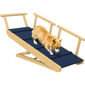 PawHut Dog Ramp, Adjustable 4 Height Pet Ramp, Foldable Wooden Dog Stairs with Non-Slip Mat for Small to Large Dogs to Get on High Bed or Sofa Couch, Natural Wood Finish
