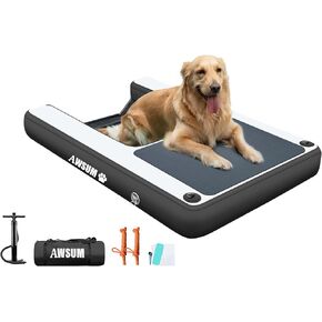 AWSUM Inflatable Dog Water Ramp 4ft x 3.3ft Dog Boat Ramp Floating for Dog Up to 180LBS Dogs On Water Float Ladder Steps for Pool, Dock, Lakes, Black