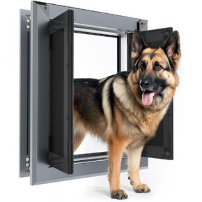 Aluminum Large Dog Door for Exterior Door,Strong Double Magnetic Flaps,Heavy-Duty Dog Door for Large and Medium Dog Up to 120LBS (Smoky Gray, Large)