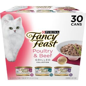 Purina Fancy Feast Grilled Wet Cat Food Poultry and Beef Collection Wet Cat Food Variety Pack - (Pack of 30) 3 oz. Cans