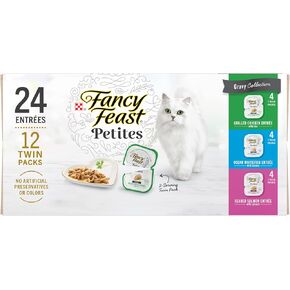 Purina Fancy Feast Gourmet Wet Cat Food Variety Pack, Petites Gravy Collection, break-apart tubs, 24 servings - (Pack of 12) 2.8 oz. Tubs