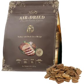 Herz Air Dried Dog Food, Turkey with Duck Liver Recipe 1 lb, High Protein, Grain Free, All Natural, No Fillers, All Life Ages, Premium Canine Cuisine