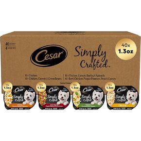 Cesar Wet Dog Food Simply Crafted Multipack: Chicken and Beef Recipe, (40) 1.3 oz. Trays