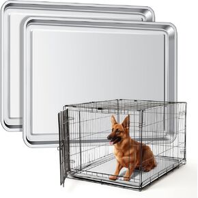 Duraaamo 2 Pcs 35.4 x 23.6 Inches Metal Replacement Tray for Dog Crate Stainless Steel Large Pet Kennel Tray Chew Proof and Crack Proof Dog Cage Tray for Pet Cages, Grease Collection, Closets, Garages